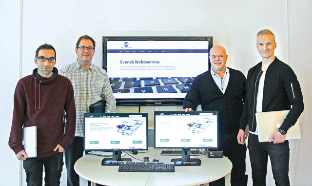 Grundarna av Presstjänst fr.v. Henrik Dahl, Stefan Wennberg, Joe Formgren och Emanuel Golabiewski på Precis Reklam i Gävle.